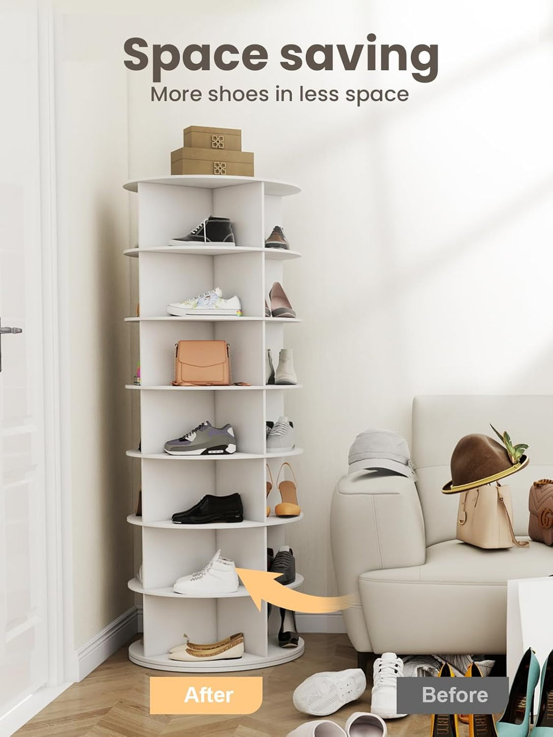 7 Tier Drehbarer Schuhregal 360° drehbares Display weisser Lazy Susan-Organizer Spining Shoe Rack To