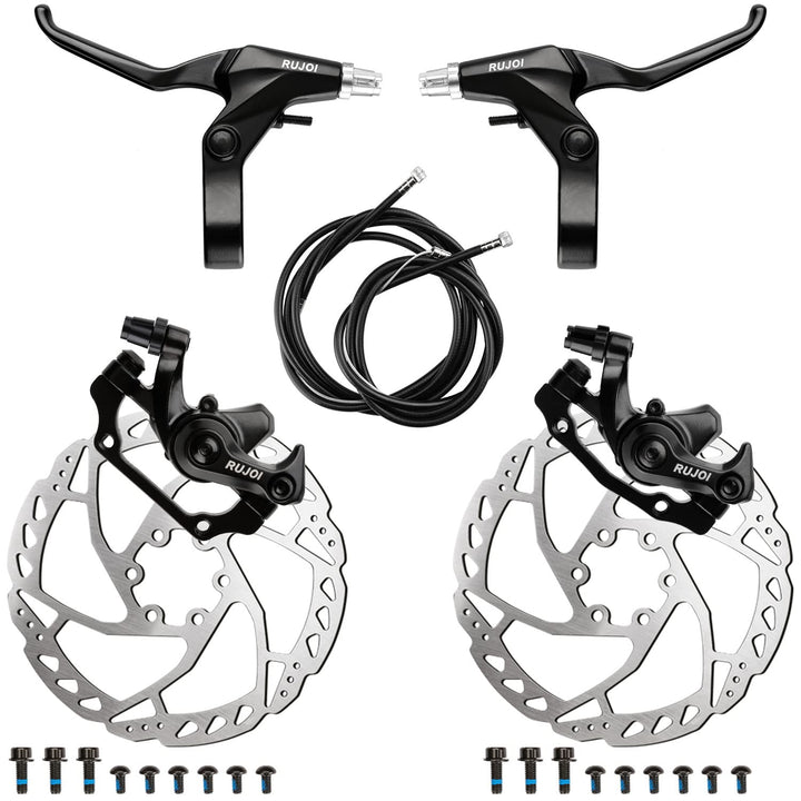 RUJOI Fahrrad-Scheibenbremsen-Kit, Vorder- und Hinterradsattel aus Aluminium, Fahrradbremshebel aus