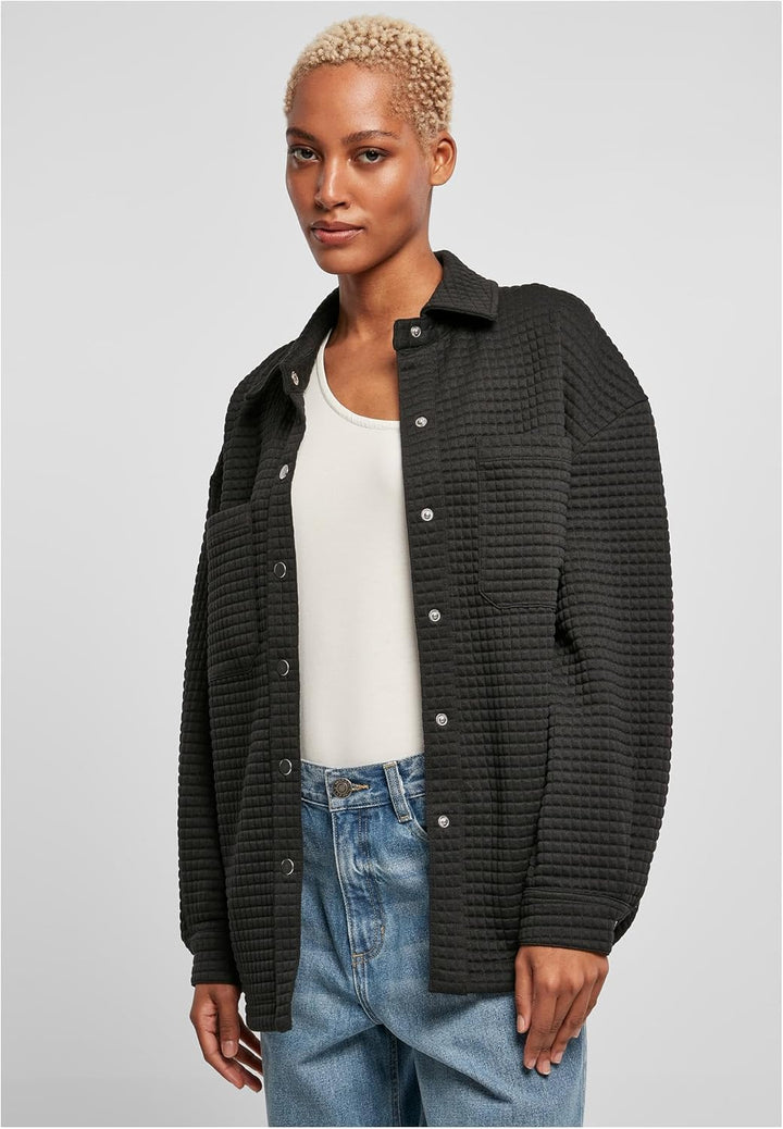 Urban Classics Damen Ladies Quilted Sweat Overshirt Strickjacke M Schwarz, M Schwarz