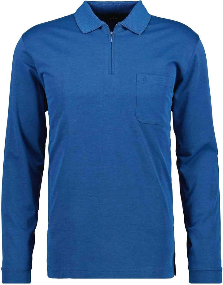 RAGMAN Herren Softknit-Polo Fineliner, Langarm S Blau-melange-765, S Blau-melange-765