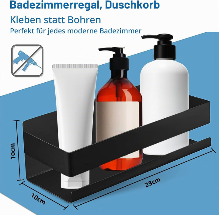 Duschregal Ohne Bohren, Edelstahl Duschablage Schwarz Mit 2 Haken Und Rasiererhalter, Shampoo Halter