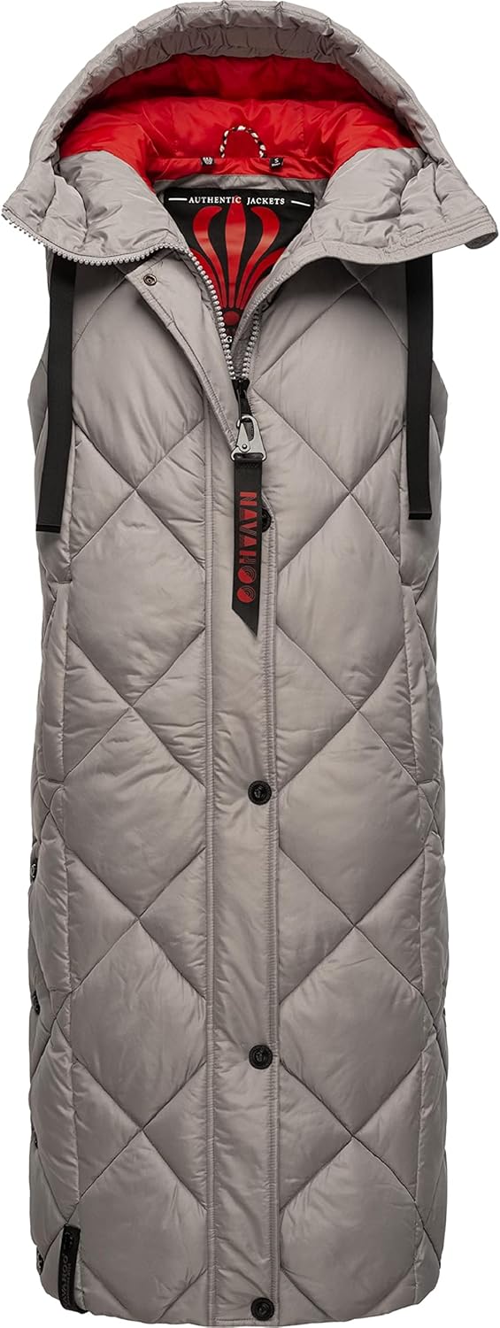 Navahoo warme Damen Winter Steppweste lang mit Kapuze Schnuckel XS-XXL S Zinc Grey, S Zinc Grey