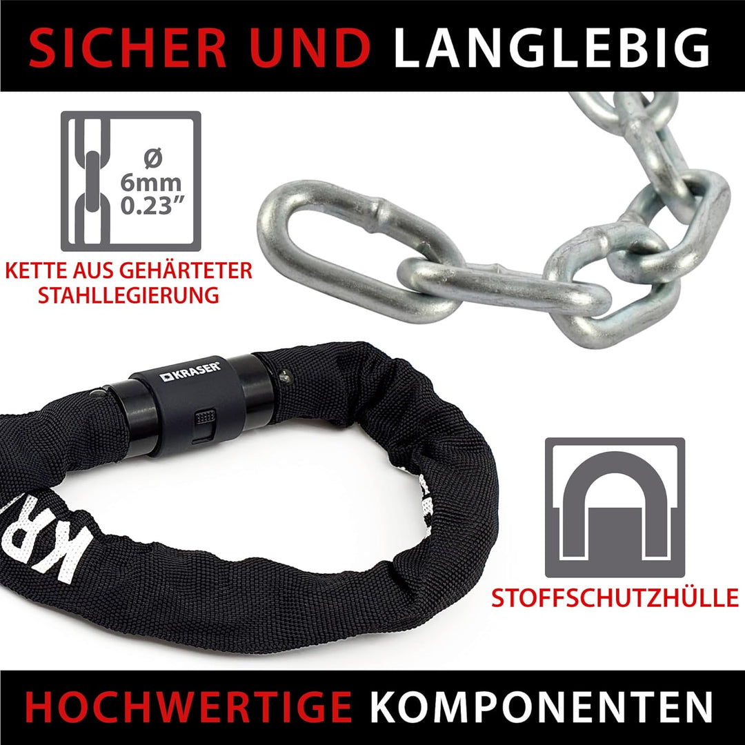 KRASER KR620 Fahrradschloss Fahrrad Kettenschloss mit wasserdichter Abdeckung 360 Grad Drehbares Ver
