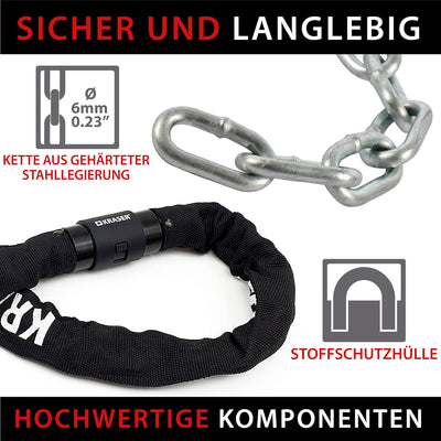 KRASER KR620 Fahrradschloss Fahrrad Kettenschloss mit wasserdichter Abdeckung 360 Grad Drehbares Ver