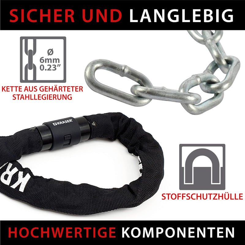 KRASER KR620 Fahrradschloss Fahrrad Kettenschloss mit wasserdichter Abdeckung 360 Grad Drehbares Ver