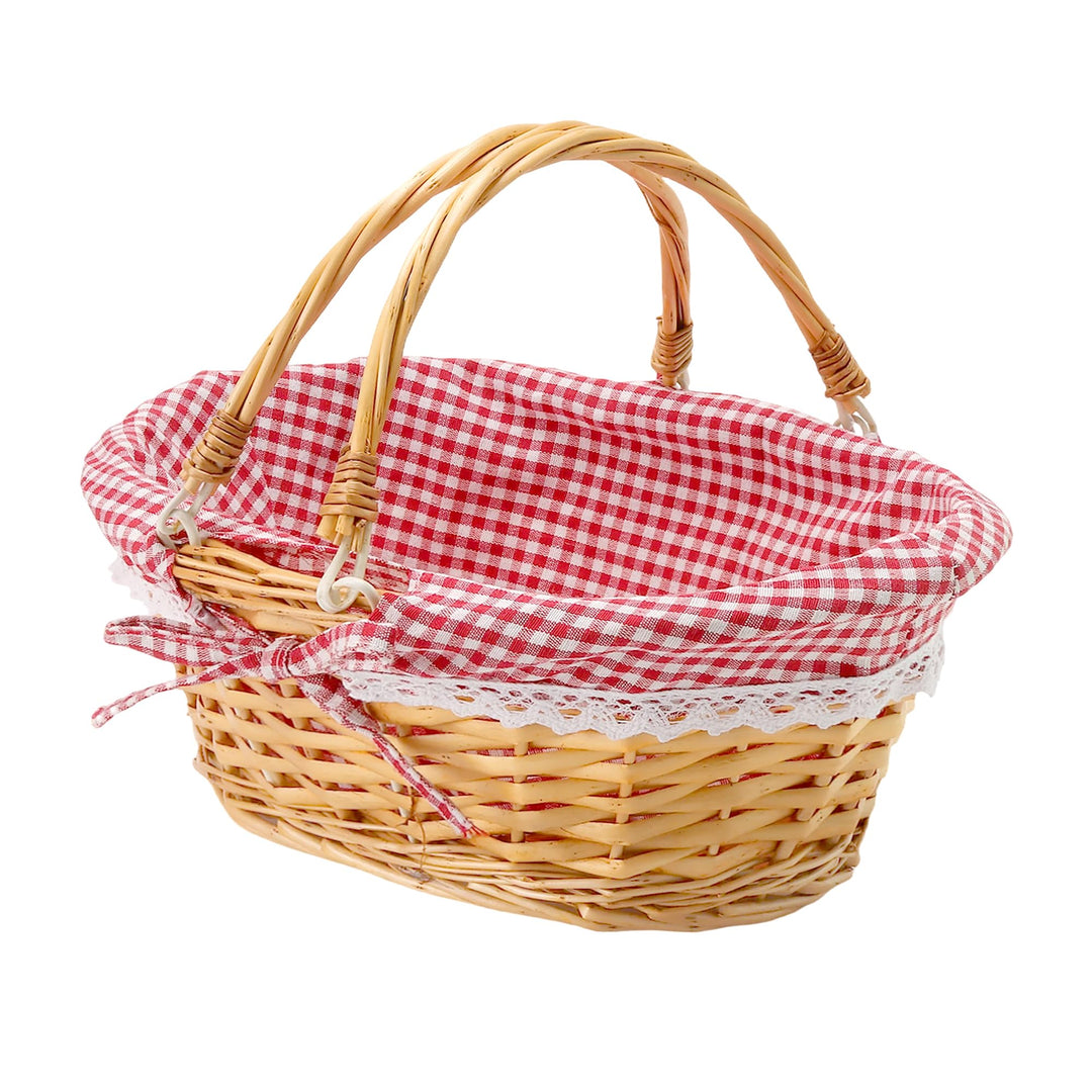 Weidenkorb mit Henkel, 36x28x17cm Oval Picknickkorb Geflochten | Weidenkörbchen mit Doppelfaltgriffe