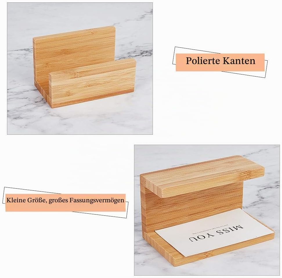 OLYCRAFT 4PCS Bambusholz Desktop Visitenkartenhalter Display Für Schreibtisch Natürliche Bambus Visi