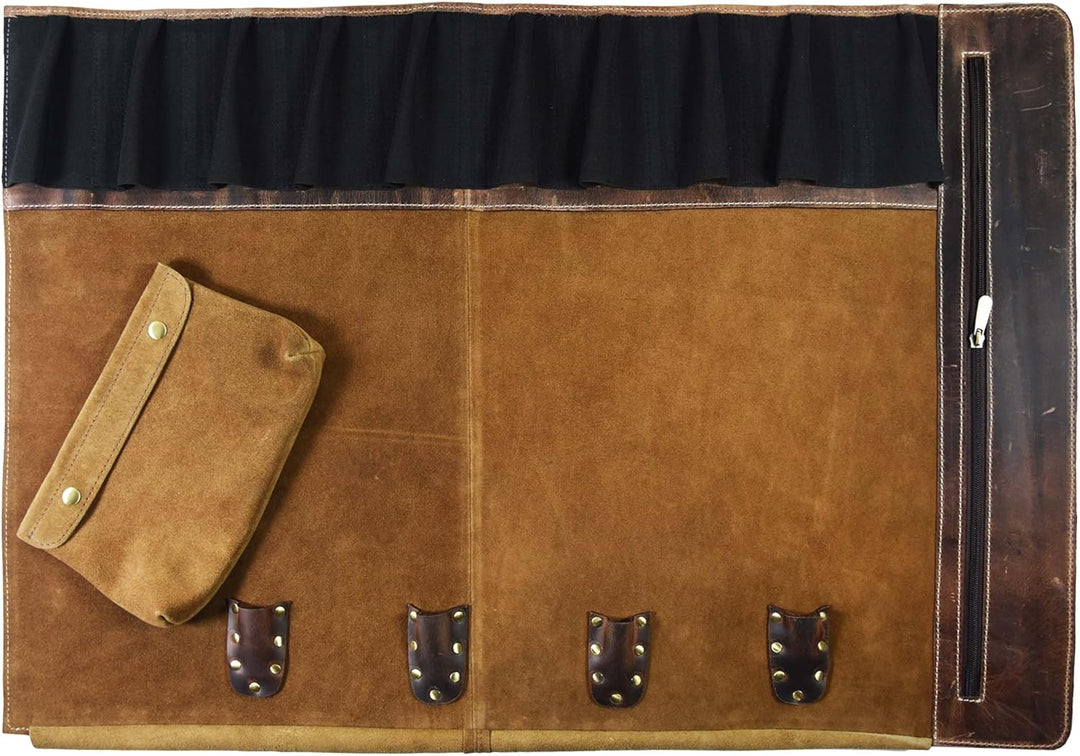 Ledermesserrolle Aufbewahrungstasche | Elastisch und erweiterbar 10 Taschen | Verstellbarer/Abnehmba