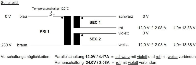 Toroidal Transformer 50VA 230V -> 2x12V / 1x24V ; Sedlbauer, RSO-825014