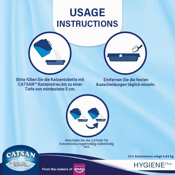 Catsan Hygiene-Katzenstreu, Nicht klumpend, 100% natürlich, saugfähig, 10 l, Weiss 10 l (Pack of 1),