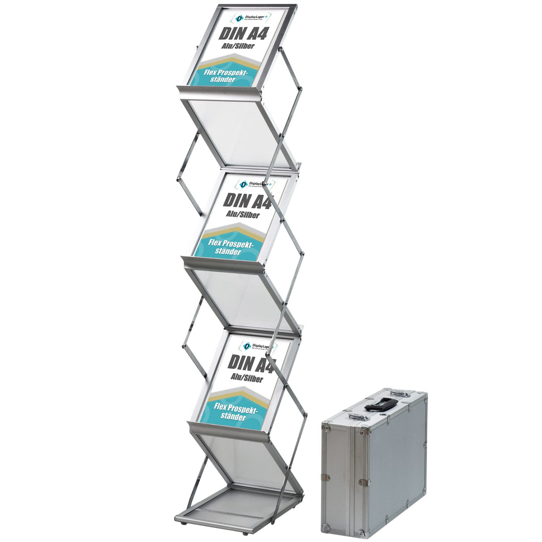 DisplayLager - Prospektständer, Faltbar Inkl. Tragekoffer aus Alu. Bodenprospektständer Hochformat F