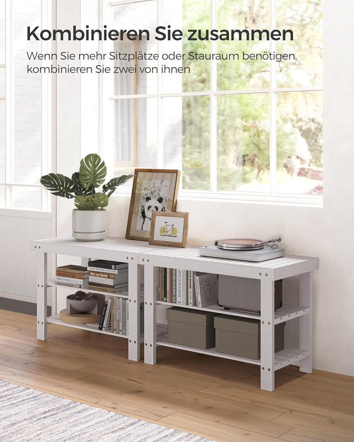 SONGMICS Schuhbank, Schuhregal mit 3 Ebenen, Schuhablage aus Bambus, bis 130 kg belastbar, 28,7 x 70