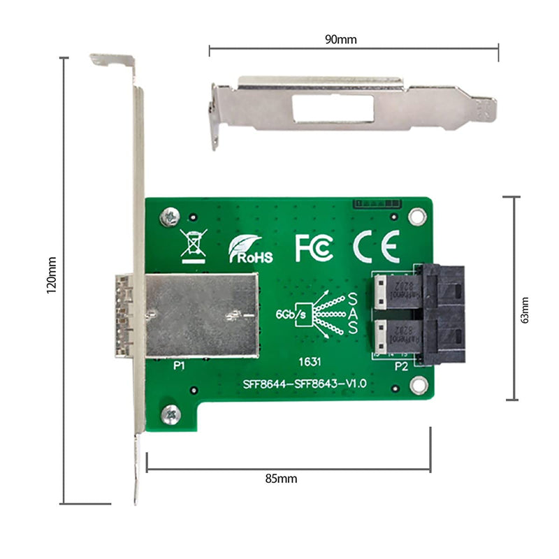 chenyang Mini SAS 2 SFF-8644 zu 2 SFF-8643 HD Data Server Converter Adapter mit Klammer 2 SFF-8644 t