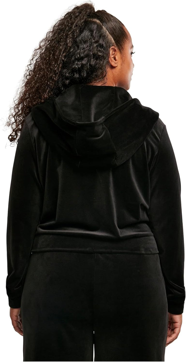 Urban Classics Damen Zip Hoody aus weichem Samtstoff Sweatjacke kurz geschnitten, mit Kapuze und Tas