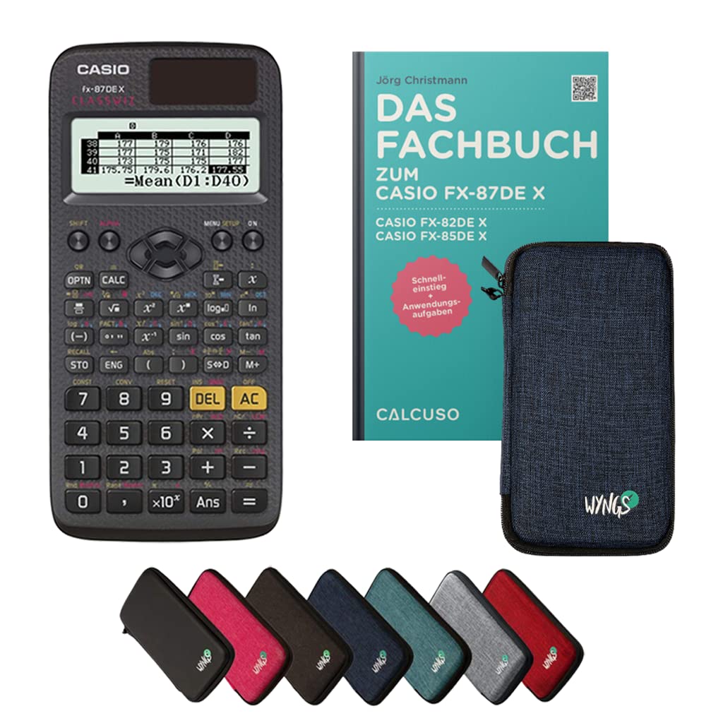 CALCUSO Standardpaket: Casio FX-87DE X technisch-wissenschaftlicher Taschenrechner + WYNGS Schutztas