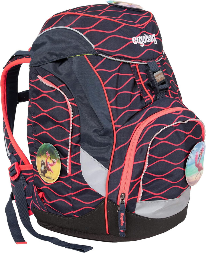 ergobag pack Set ergonomischer Schulrucksack, Set 6-teilig 20 Largo Wellenreitbär - Blau