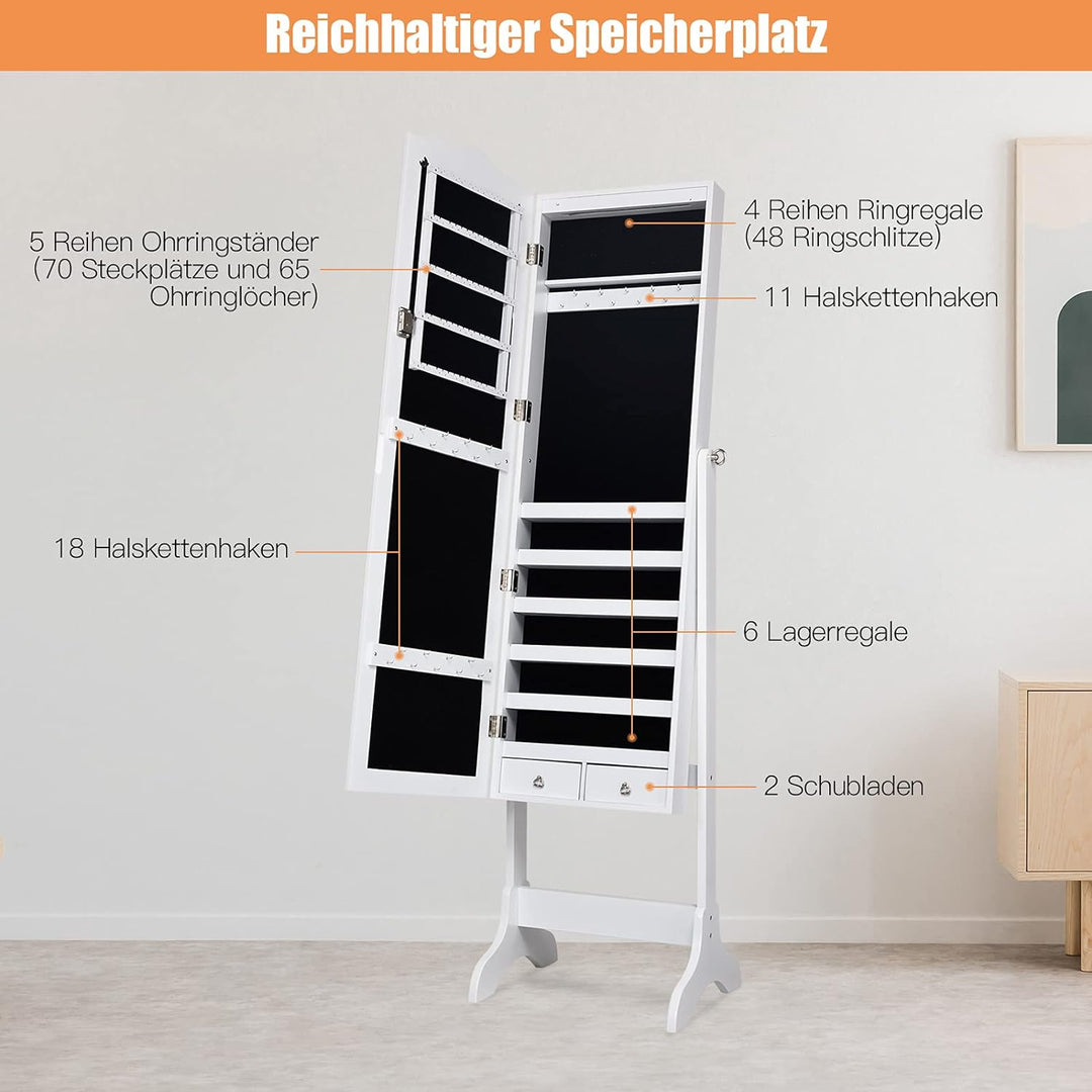 GOPLUS Schmuckschrank mit automatischer LED-Beleuchtung, abschleissbares Schmuckregal, mit Neigungsv