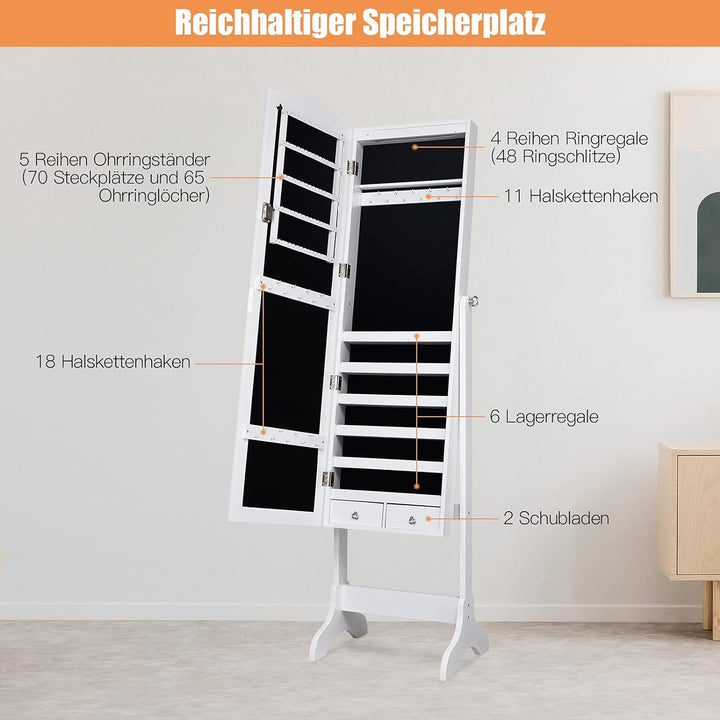 GOPLUS Schmuckschrank mit automatischer LED-Beleuchtung, abschleissbares Schmuckregal, mit Neigungsv