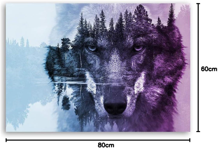 Feeby Bild auf Leinwand Wolf Kunstdruck modern Natur Violett 80x60 cm Leinwandbild 80x60 cm Violett_