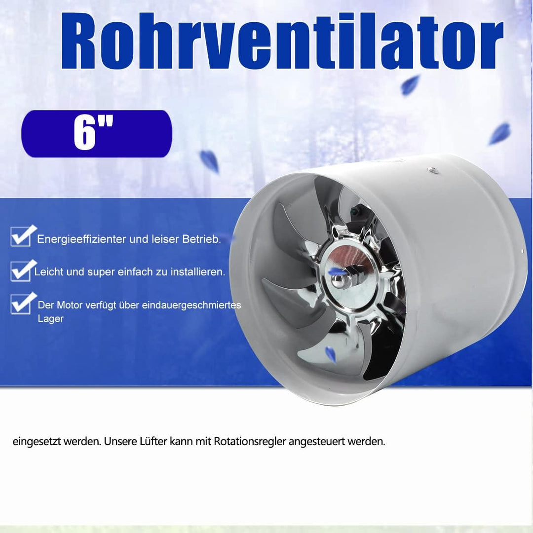 ECUTEE Rohrventilator 150mm Abluftventilator 6 inch Luftabsauger Abluft Zuluft Inline-Rohrlüfter Hoh