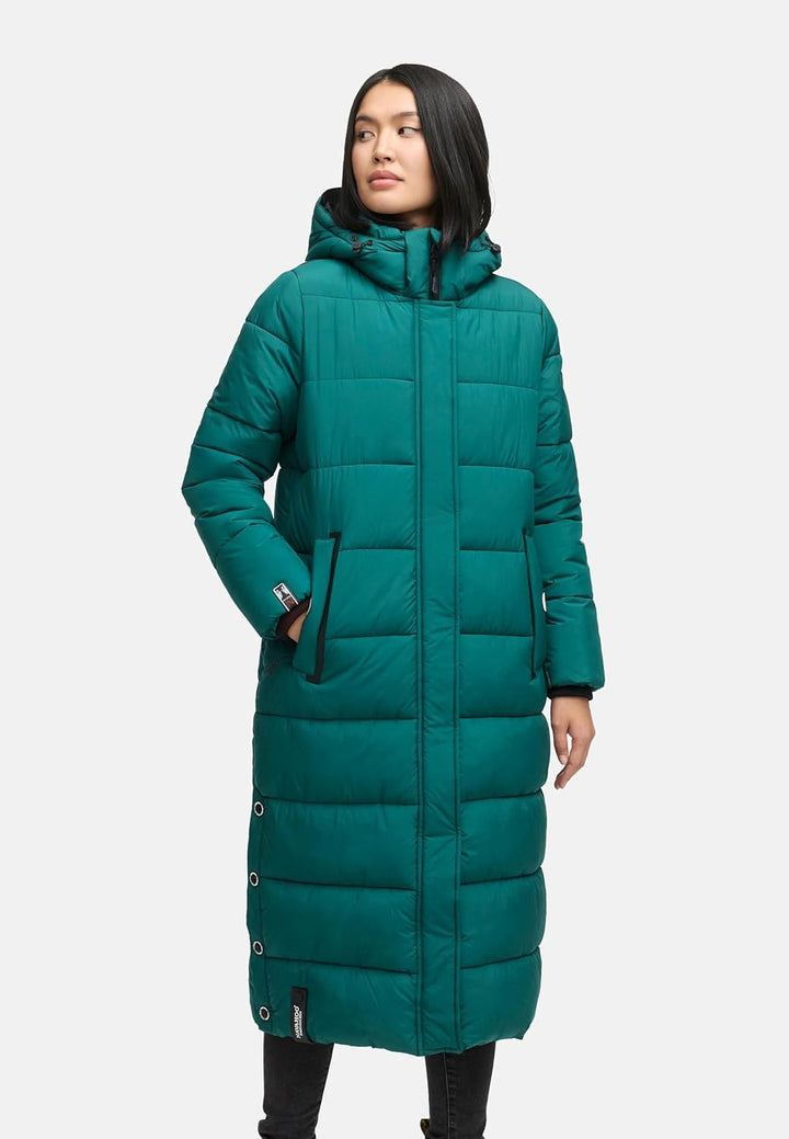 Navahoo Damen Wintermantel warmer Steppmantel lang mit abnehmbarer Kapuze Isalie XS-3XL 3XL Ocean Gr