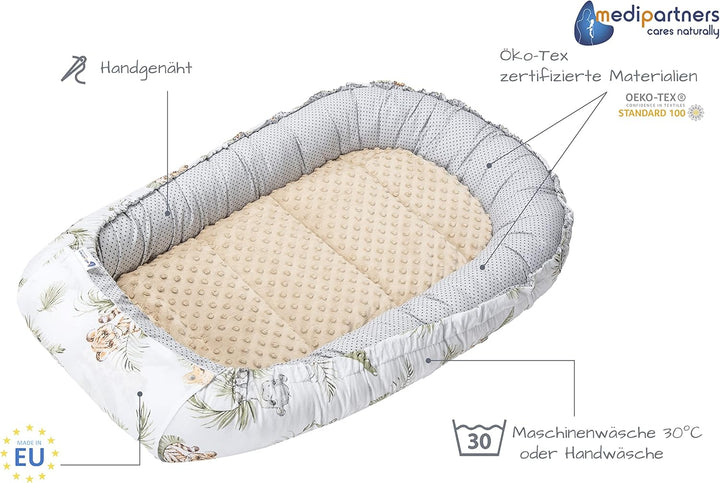 Medi Partners Babynest Kuschelnest Babynestchen 100% Baumwolle Nestchen Reisebett für Babys Säugling