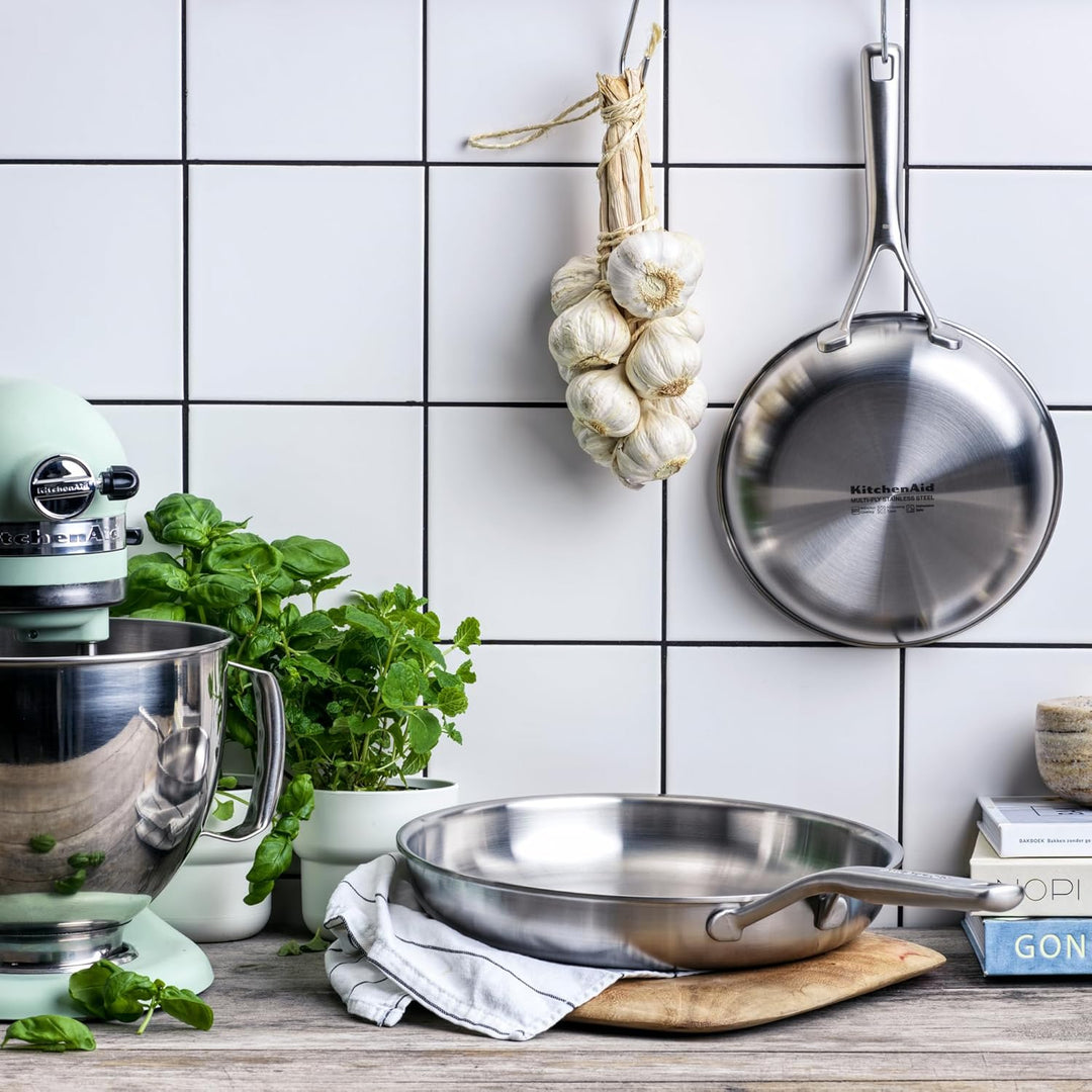 KitchenAid MultiPly 3PLY Stainless Steel PFAS-freier Wok mit Glasdeckel, 28 cm/3,57 L, Dreifach, Mul