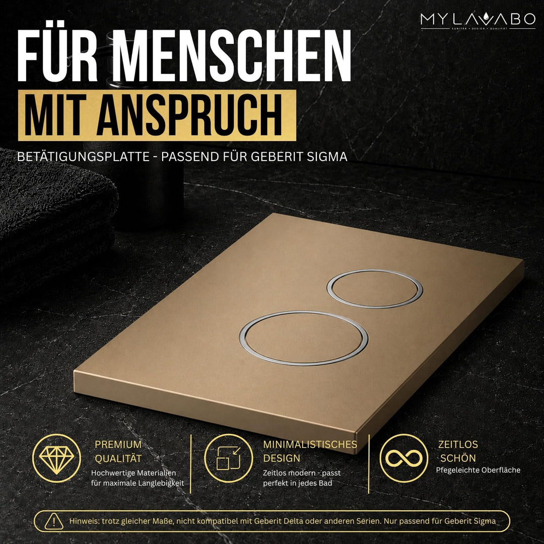 Drücker- & Betätigungsplatte passend für Geberit Delta (Kunststoff, gold, chrom Ringe) | go-chrom-de