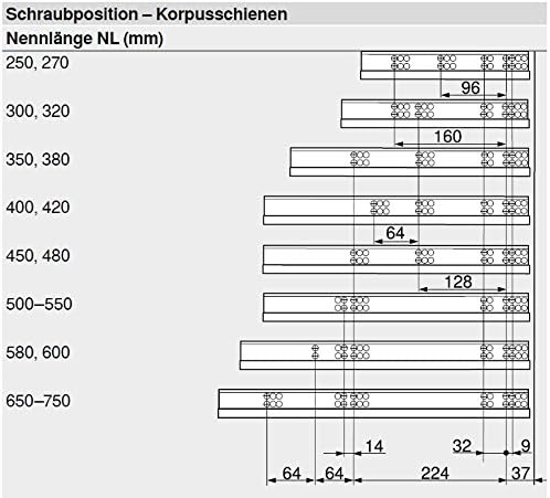 BLUM Tandem Schubladen-Auszug 450mm Vollauszug mit Blumtion (=Softclose); 1 Paar inkl. Kupplung 450