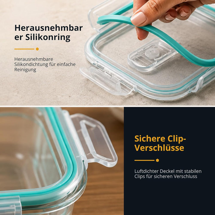 Winter Shore Meal Prep Boxen Glas mit 2 Fächern (5er-Pack) - Lebensmittelsichere, BPA-Freie, Auslauf