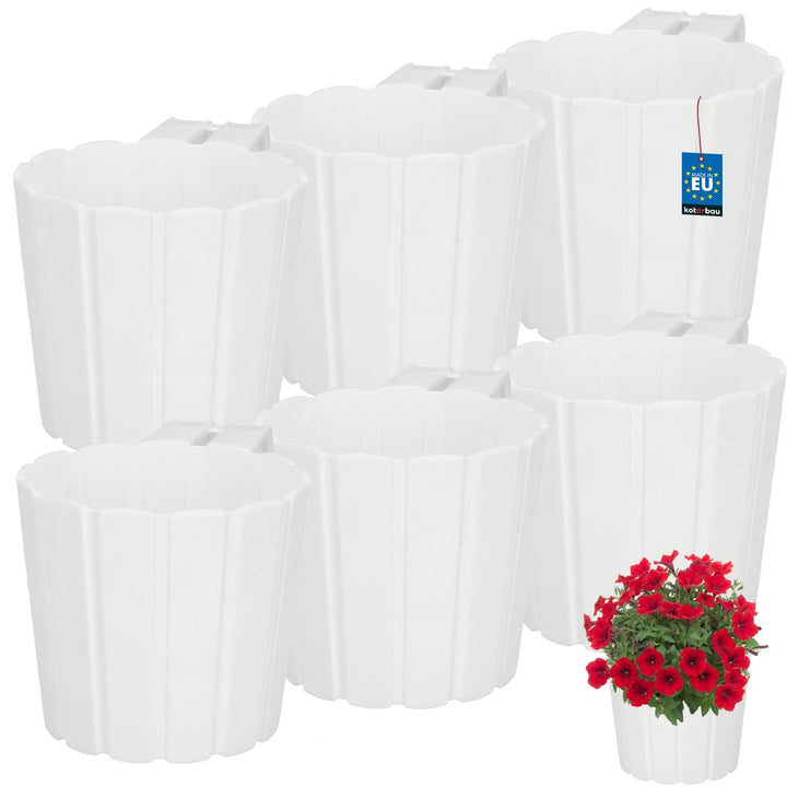 KOTARBAU® 6er Set Blumentopf Hängend - Pflanzkübel - ⌀ 15 cm H: 13 cm Weiss - Übertopf Kunststoff -