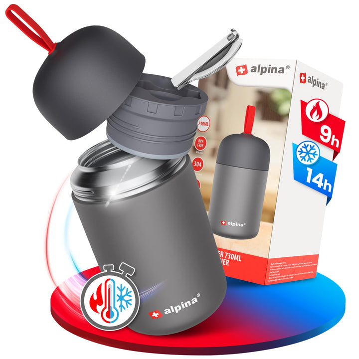 alpina Thermobehälter für Essen - SPÜLMASCHINENFESTER Thermo Becher ml mit Druckausgleich und faltba