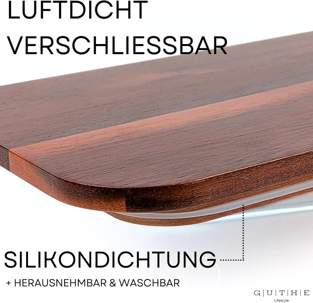 GUTHE Lifestyle 3er Set Aufschnittboxen für Kühlschrank glas, stapelbare Frischhaltedosen mit Akazie