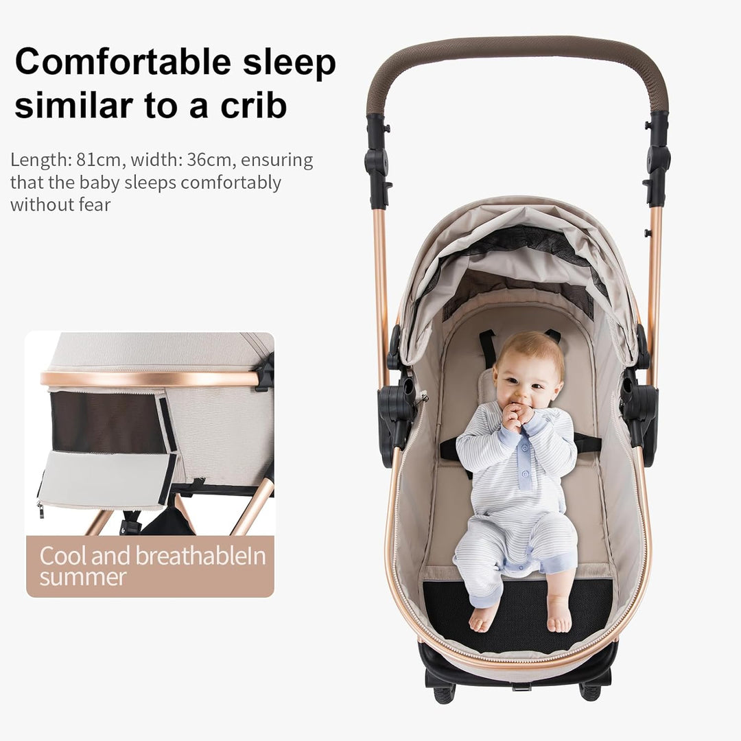 BEBBY Kinderwagen, Standard-Kinderwagen, Kinderwagen 3 in 1,Kinderwagen mit Faltbarem Tragbarem für