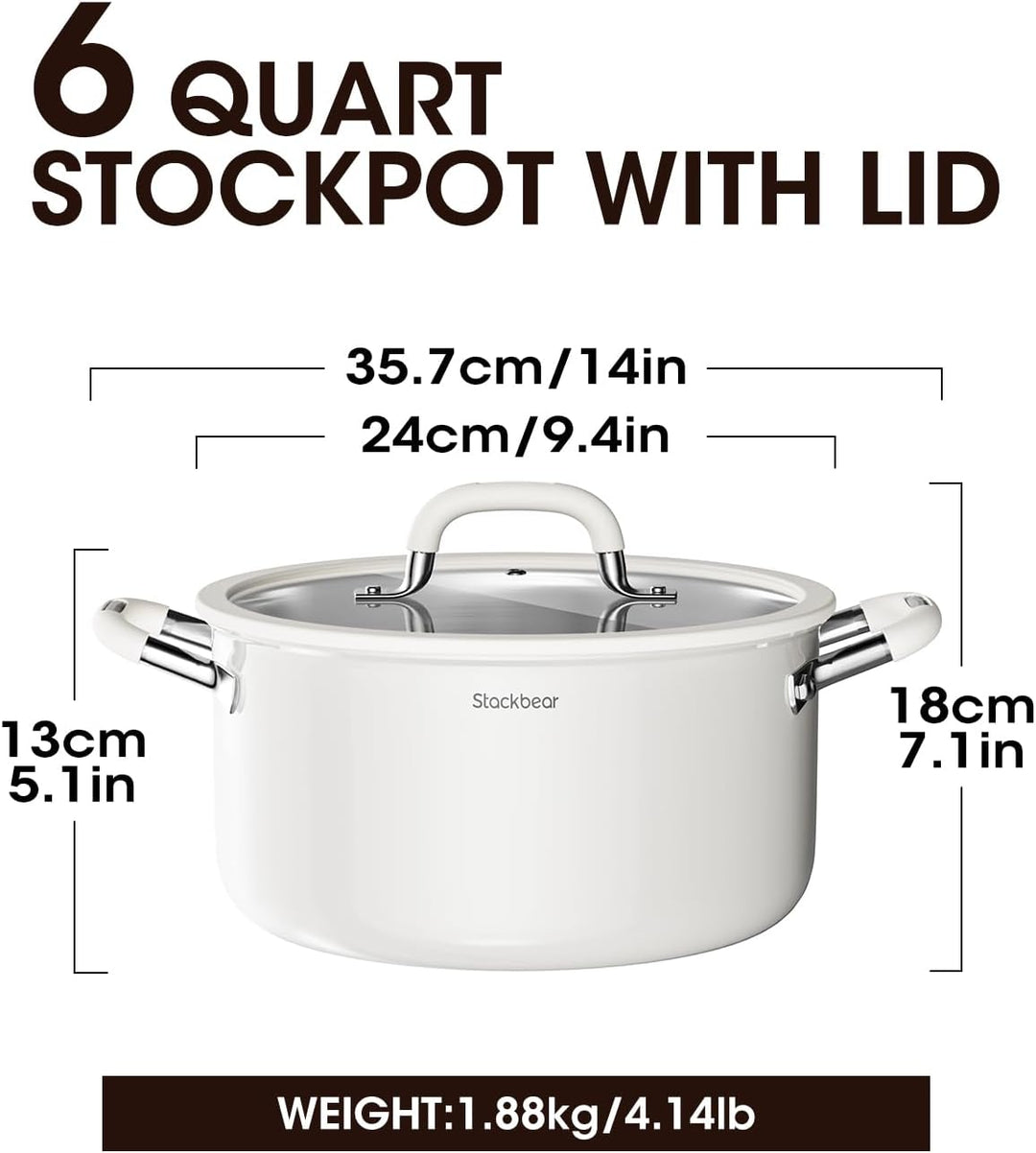 Suppentopf 5,7 l (6 Quart), dreilagiger Suppentopf aus 18/10 Edelstahl mit Deckel, induktionsfertige