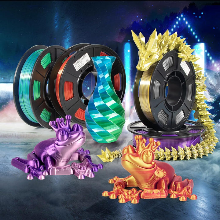 iSANMATE Silk PLA Filament 1.75 set, Dual Color Filament Silk PLA Gold Silber/Rosa Lila/Blau Grün/Go
