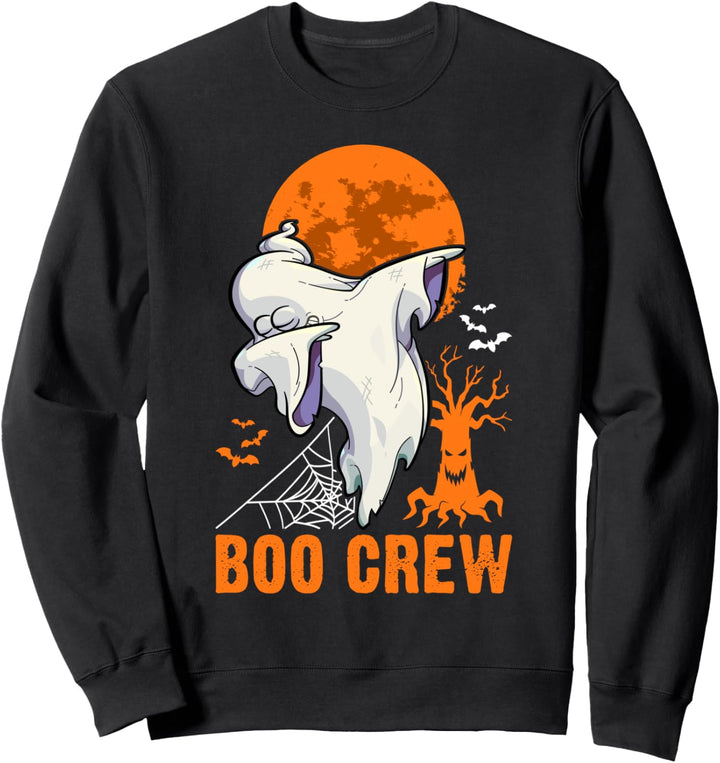 Dabbing Ghost, Halloween, Orange Moon, Boo Crew Sweatshirt