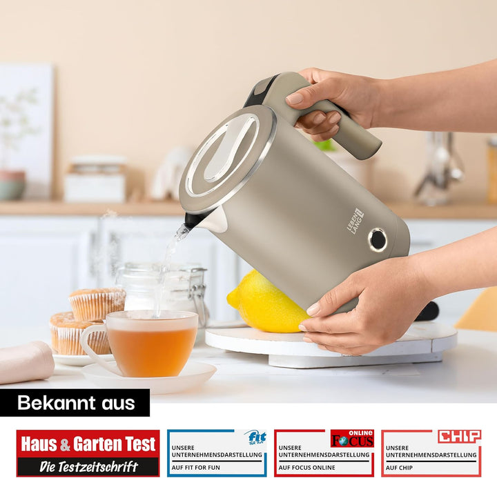 LEBENLANG Edelstahl Reisewasserkocher Klein - 500ml & BPA-Frei I 600W Mini Wasserkocher Klein Khaki