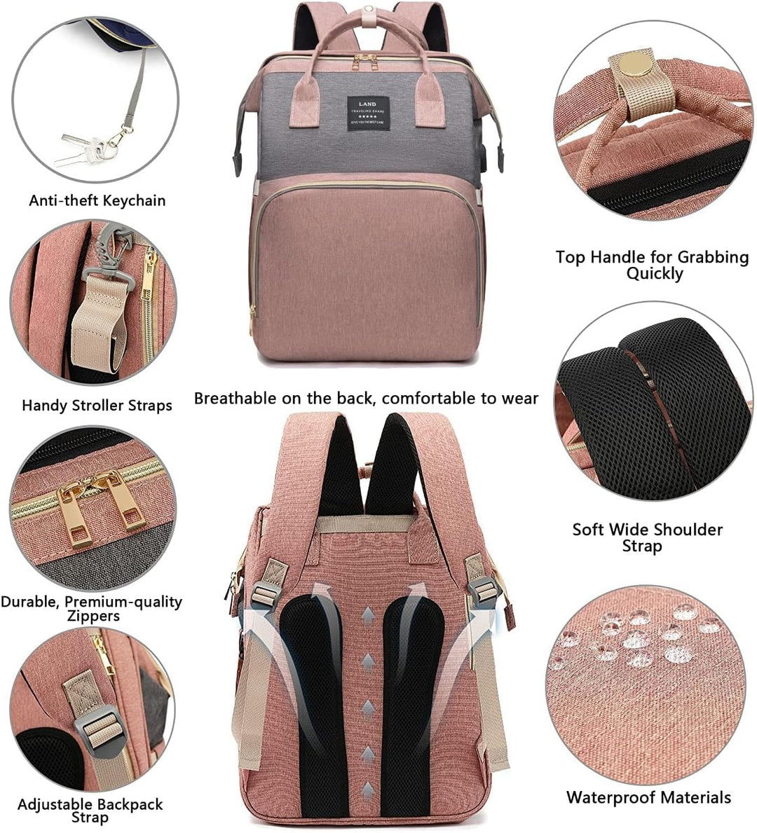 Wickeltaschen-Rucksack, Baby-Wickeltaschen, Muttertagsgeschenke, multifunktionaler wasserdichter Rei