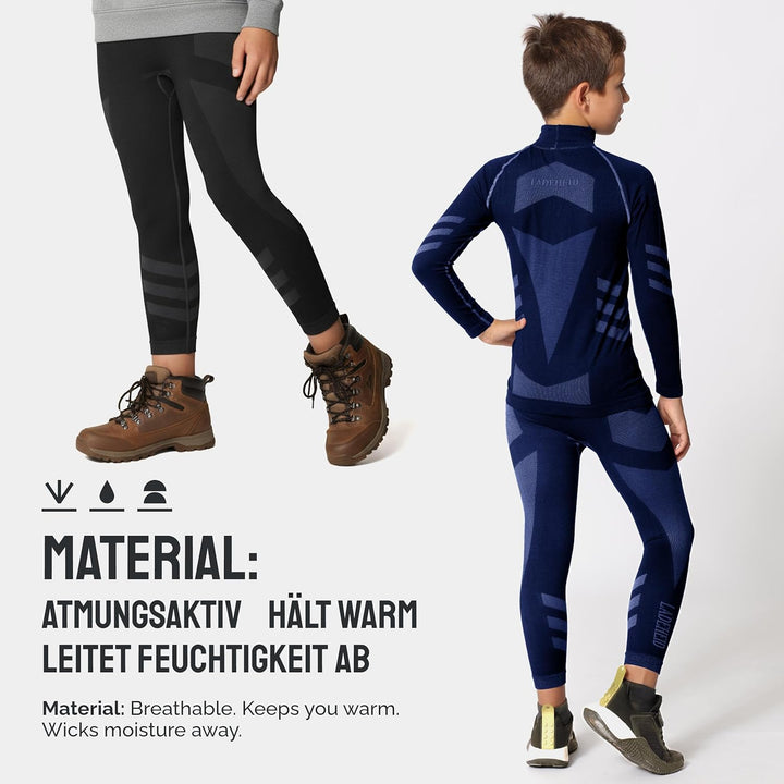 Ladeheid Skiunterwäsche Kinder Funktionsunterwäsche Set Langarm Shirt Lange Unterhose Thermoaktiv LA