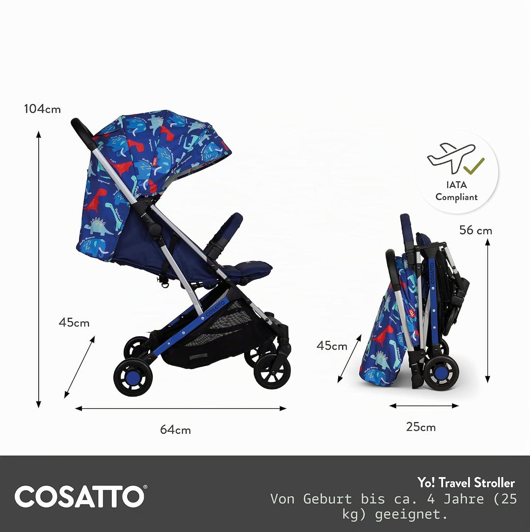 Cosatto Yo Reisebuggy – leichter Baby-Kinderwagen mit kompaktem Faltmass ab Geburt bis 25kg – airlin