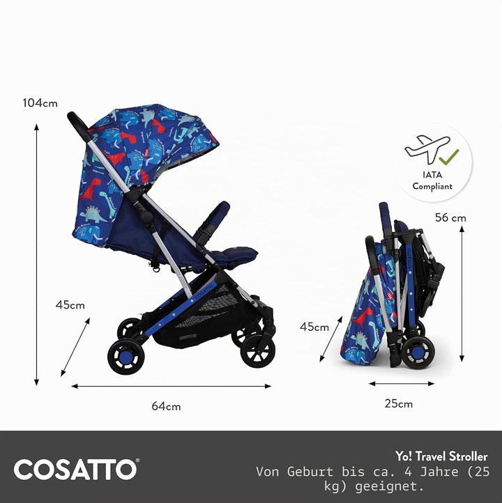 Cosatto Yo Reisebuggy – leichter Baby-Kinderwagen mit kompaktem Faltmass ab Geburt bis 25kg – airlin