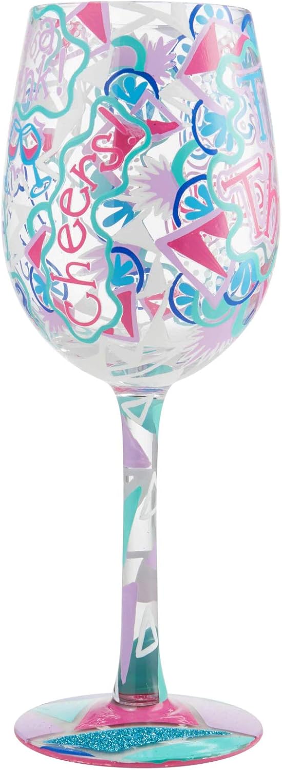 Enesco Designs by Lolita Thirsty Thursday Artisan Weinglas, handbemalt, 1 Stück, mehrfarbig Dursty T