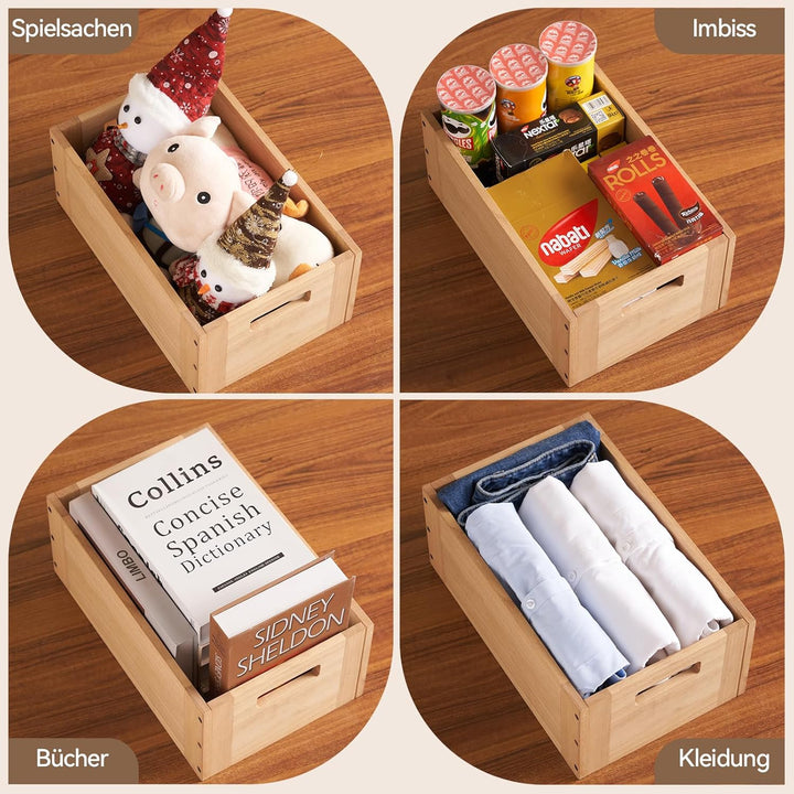 KIRIGEN Stapelbare Aufbewahrungsbox aus Paulownia-Holz, Regalwürfel mit Verbindungsplatten und Fussp