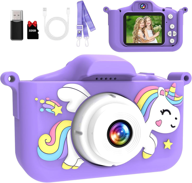 MYSTILUCK Kinderkamera, 1080P HD Digitalkamera für Kinder mit 2,0"-Bildschirm & 32GB-Karte, Fotoappa
