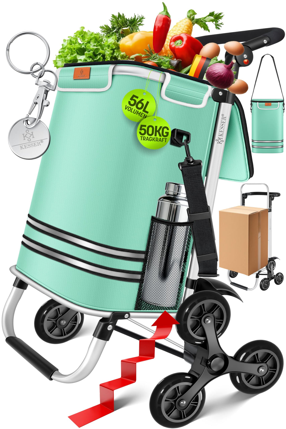 KESSER® Einkaufstrolley Treppensteiger mit Kühlfach klappbar mit 56L Kapazität und belastbar bis 50k