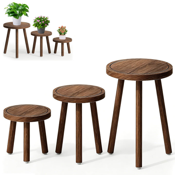 Blumenständer Holz 3er-Set, Pflanzenhocker, Pflanzenständer für den Innenbereich, Blumenhocker Hocke