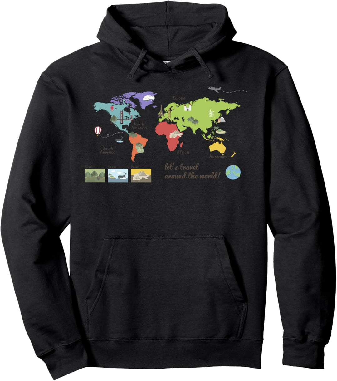 Lets Travel Around The World Shirt Weltkarte Globe Pullover Hoodie