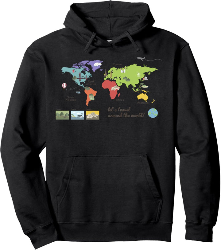 Lets Travel Around The World Shirt Weltkarte Globe Pullover Hoodie