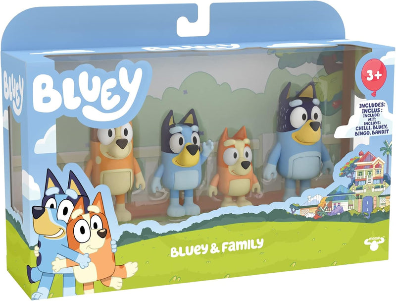 BlueY Family Pack, Set mit 4 beweglichen Figuren, Bingo, Mama Chilli und Papa Bandit, wie im Fernseh